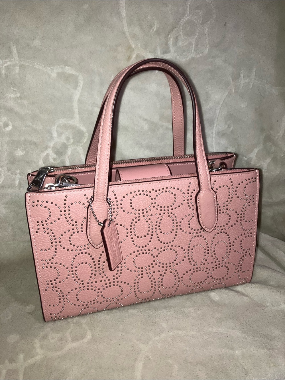 Coach Pink Studded Signature Satchel